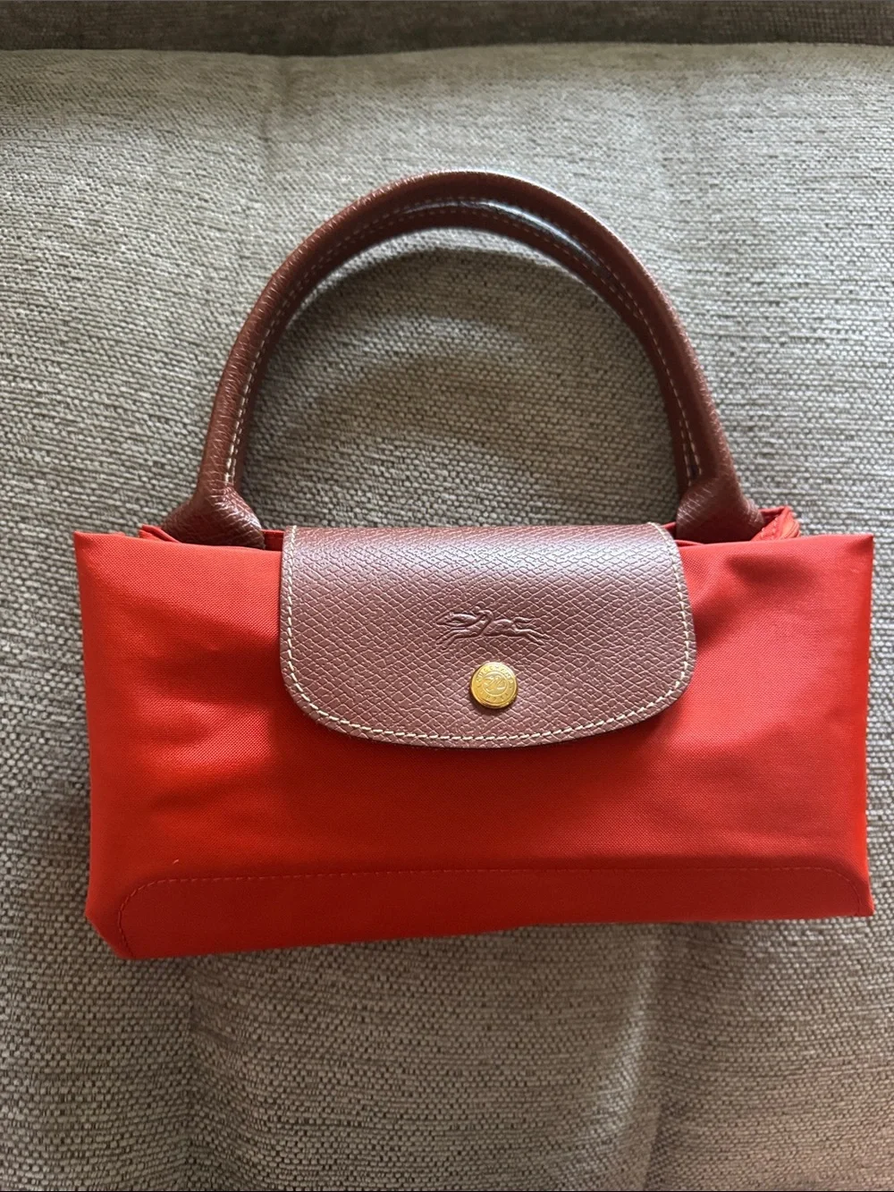 Longchamp Le Pliage Medium Short Handle Orange Nylon Tote